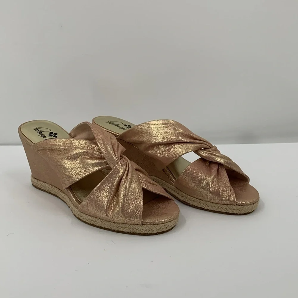 Patricia Nash Ricarda metallic leather slide espadrille sandal shoe rose gold 9